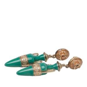 Chanel Coco Mark Bottle Motif Earrings, Green and Gold Enamel Plated, Women's